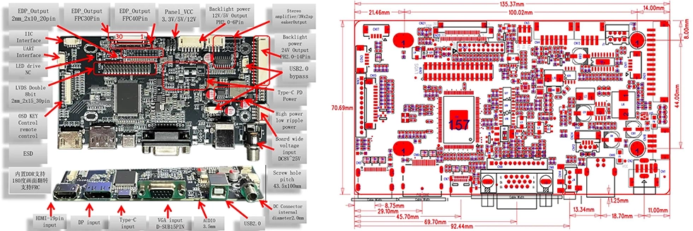HDMI and DP and VGA and Type C To LVDS EDP Interface AD Board dimensions